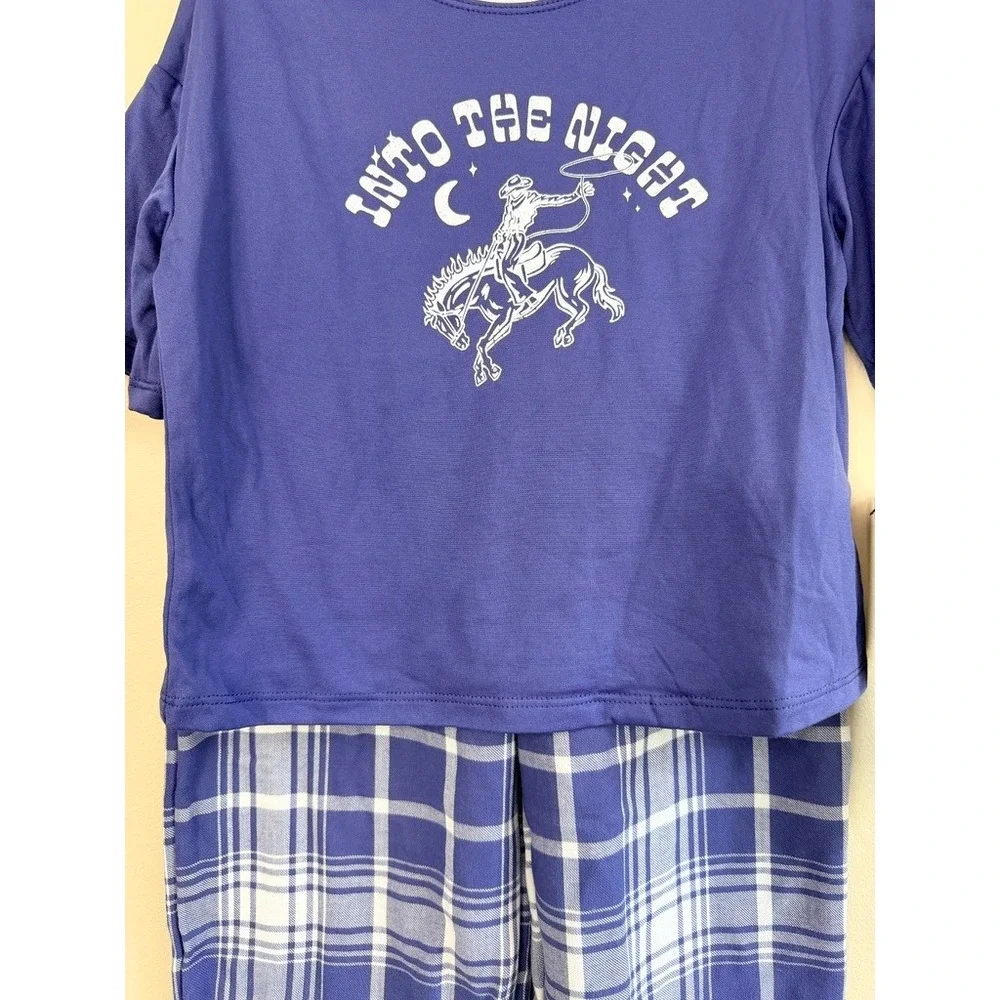 Art Class Pajama Set Boys Size S 6/7 Blue Plaid Into The Night Cowboy NWT